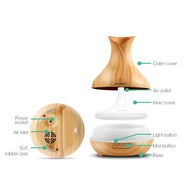 Devanti 400ml 4 in 1 Aroma Diffuser - Light Wood