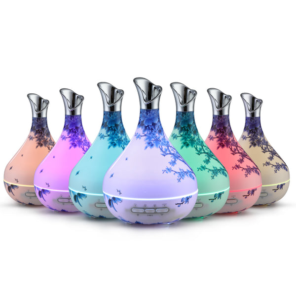 DEVANTI Aroma Diffuser Aromatherapy LED Night Light Air Humidifier Purifier Blue And White Porcelain Pattern 300ml