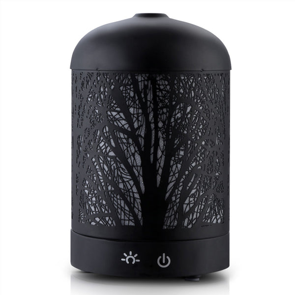 DEVANTI Aroma Diffuser Aromatherapy LED Night Light Iron Air Humidifier Black Forrest Pattern 160ml Touch Control