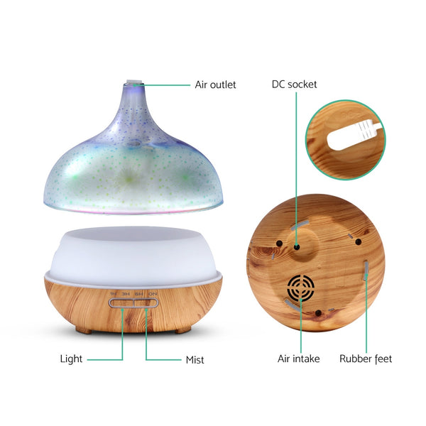 DEVANTI Aroma Aromatherapy Diffuser 3D LED Night Light Firework Air Humidifier Purifier 400ml Remote Control