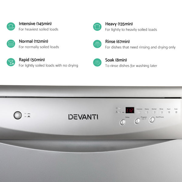 Devanti 60cm Freestanding Dishwasher - 12 Place Setting