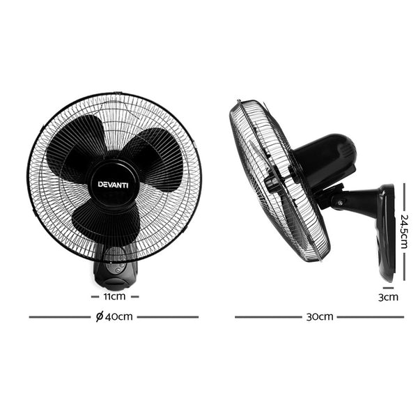 Devanti 40cm 16 Wall Mountable Fan - Black"