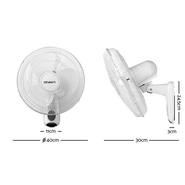 Devanti 40cm 16 Wall Mountable Fan - White"