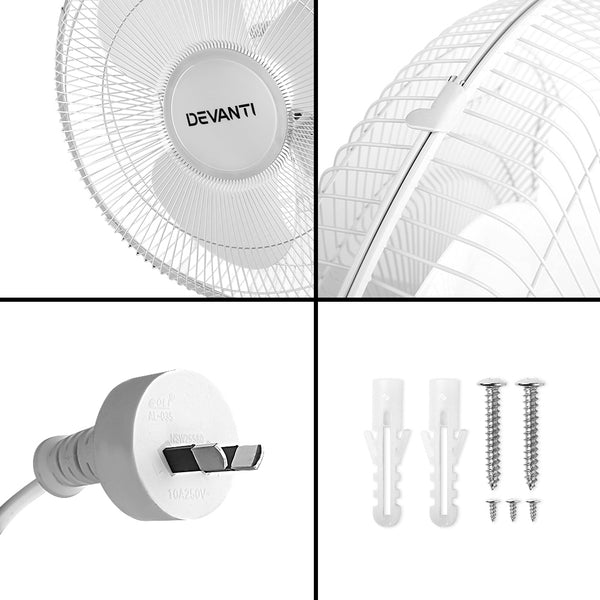 Devanti 40cm 16 Wall Mountable Fan - White"