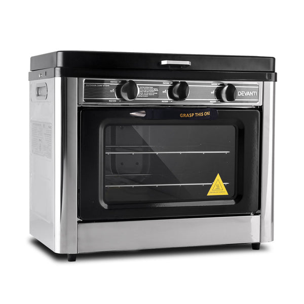 Devanti 3 Burner Portable Oven - Silver & Black