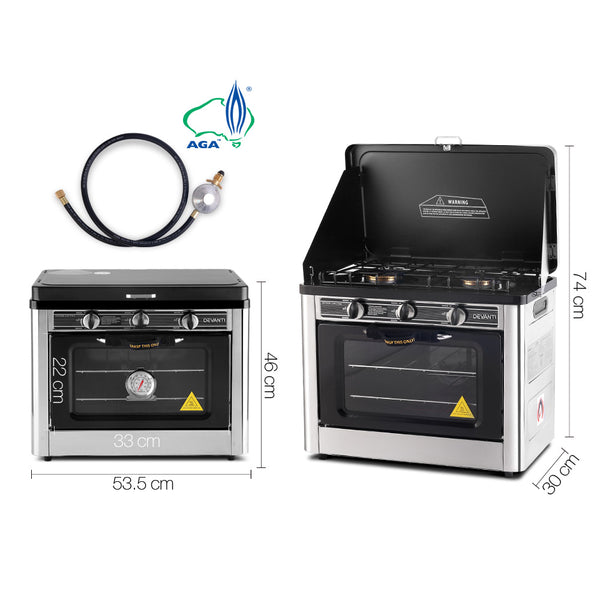 Devanti 3 Burner Portable Oven - Silver & Black