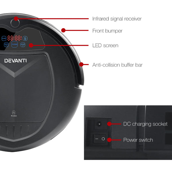 Devanti 4 Mode Robotic Vacuum Cleaner - Charcoal