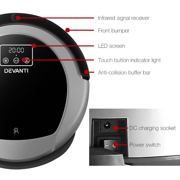 Devanti Robotic Vacuum Cleaner - Black & Grey