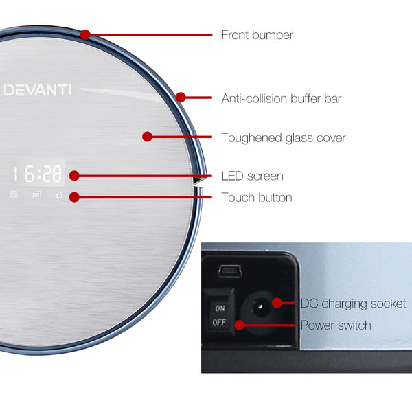 Devanti 4 Mode Robotic Vacuum Cleaner - Silver & Blue