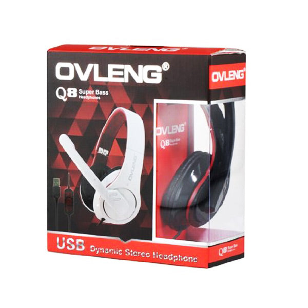 OVLENG Q8 USB Port Super Bass On-ear Headphones with Microphone & 2.0 m Cable (Black & Red)