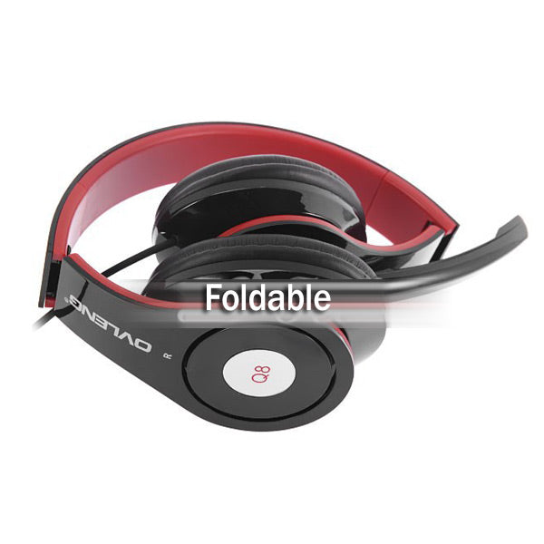 OVLENG Q8 USB Port Super Bass On-ear Headphones with Microphone & 2.0 m Cable (Black & Red)