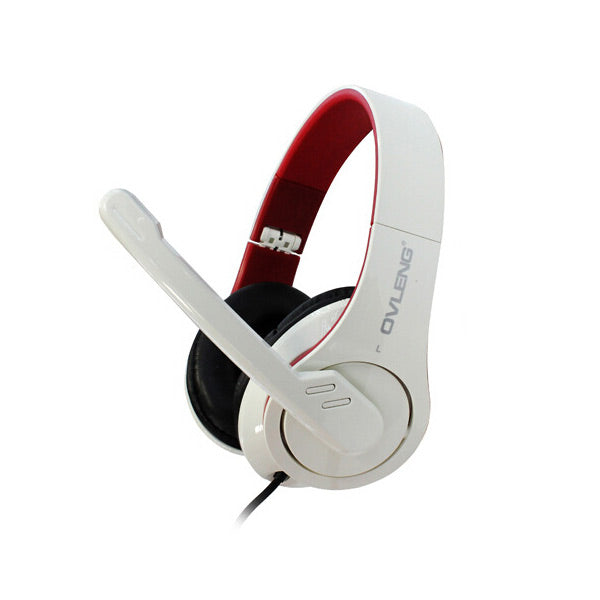 OVLENG Q8 USB Port Super Bass On-ear Headphones with Microphone & 2.0 m Cable (White & Red)