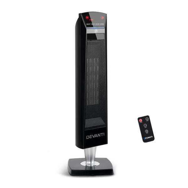 Devanti 2000W Portable Electric Ceramic Tower Heater - Black