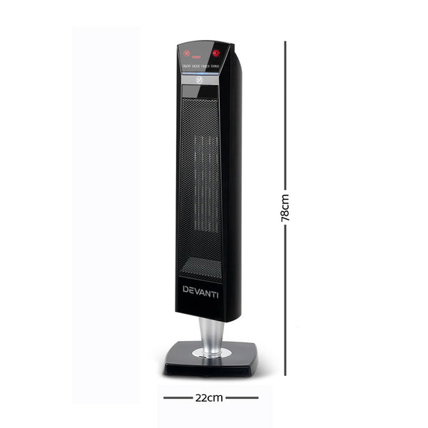 Devanti 2000W Portable Electric Ceramic Tower Heater - Black