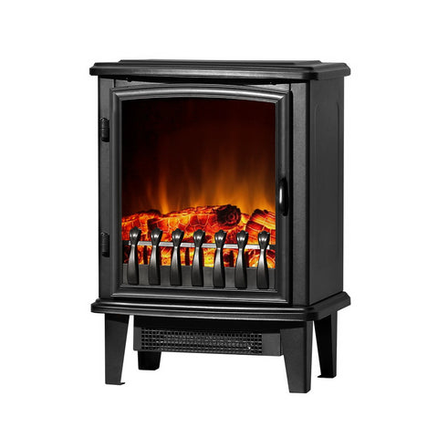 Devanti Electric Fireplace Heater Portable Fire Log Wood Effect Single Door 1800W Black