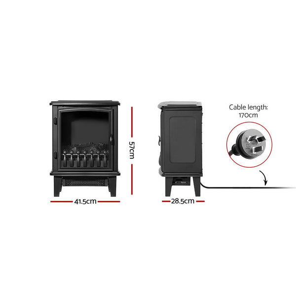 Devanti Electric Fireplace Heater Portable Fire Log Wood Effect Single Door 1800W Black