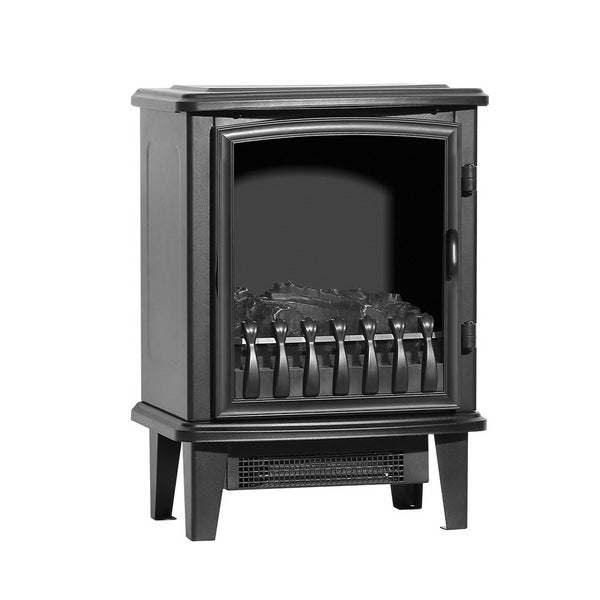 Devanti Electric Fireplace Heater Portable Fire Log Wood Effect Single Door 1800W Black