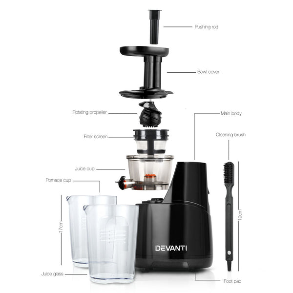 Devanti High Yield Cold Press Slow Juicer - Black